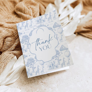 Invitación Ducha de Bebé Toile De Jouy Safari Azul Agradecimi