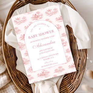 Invitación Ducha de Bebé Toile Parisina Rosa