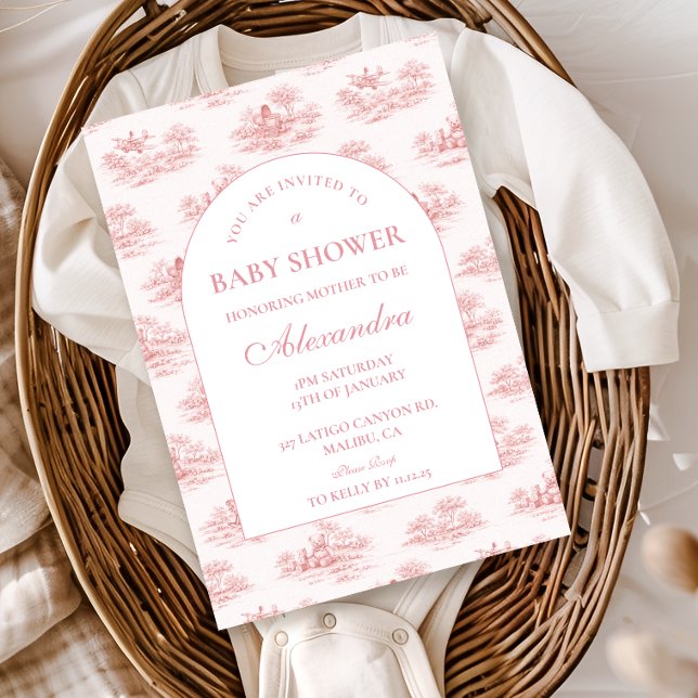 Invitación Ducha de Bebé Toile Parisina Rosa (Subido por el creador)