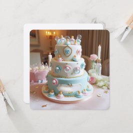 INVITACIÓN DUCHA DE BEBÉ, TORTA AZUL Y BLANCA CON CHUPETES