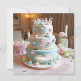 INVITACIÓN DUCHA DE BEBÉ, TORTA AZUL Y BLANCA CON CHUPETES