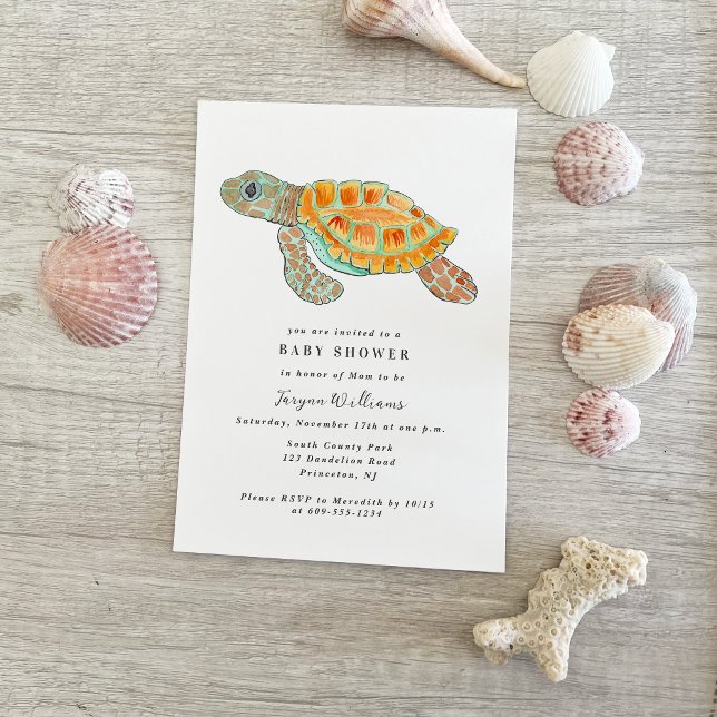 Invitación Ducha de Bebé Tortuga Marina Pintada (Subido por el creador)