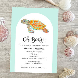 Invitación Ducha de bebé Tortuga Marina Verde Menta