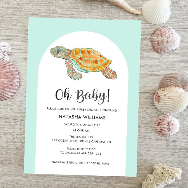 Invitación Ducha de bebé Tortuga Marina Verde Menta (Subido por el creador)