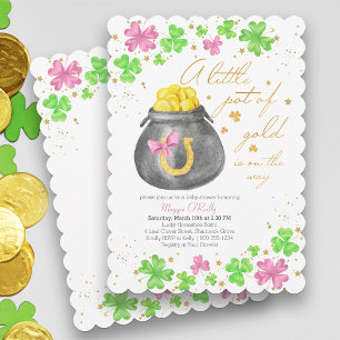 Invitación Ducha de Bebé Trebol de Cuatro Hojas Rosa Verde Ol