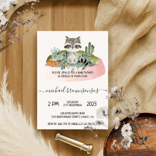 Invitación Ducha de bebé tropical de mapache animal boho