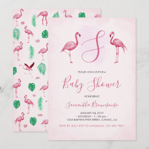 Invitación Ducha de Bebé Tropical Flamingo Rosa