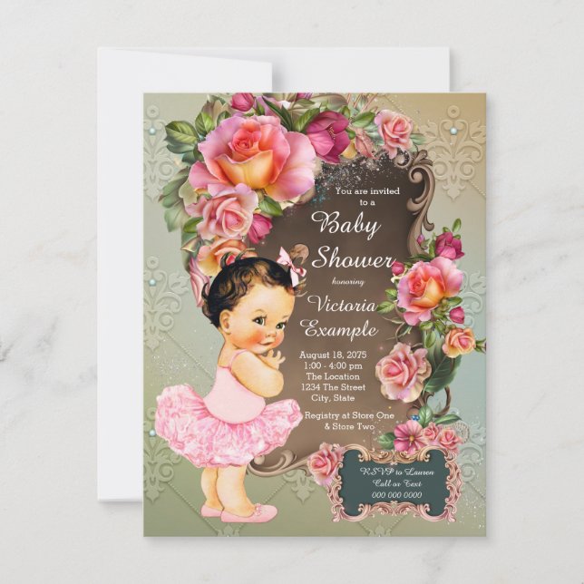 Invitación Ducha de Bebé Tutú Rosa (Anverso)