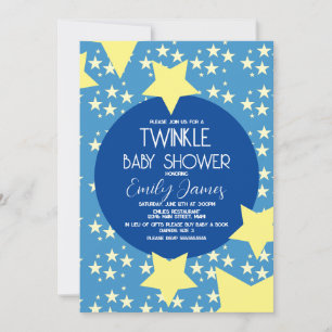 Invitación Ducha de Bebé Twinkle Estrellas Amarillas Fondo Az