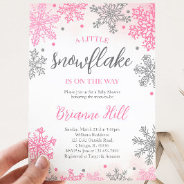 Invitación Ducha de Bebé "Un Copo de Nieve" Rosa