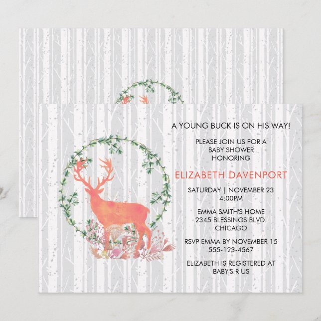 Invitación Ducha de Bebé: Un Joven Ciervo Está en Camino (Anverso / Reverso)