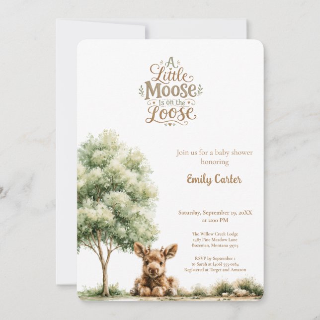Invitación Ducha de Bebé: Un Pequeño Alce anda Suelto  (Anverso)