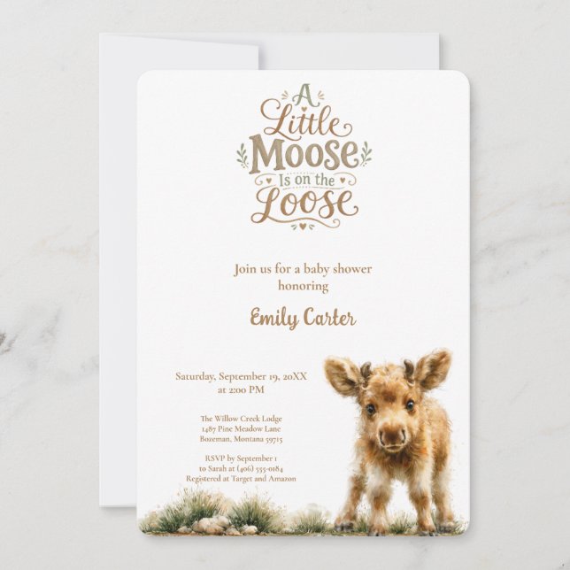 Invitación Ducha de Bebé: Un Pequeño Alce anda Suelto  (Anverso)