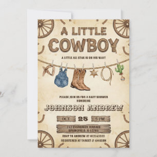 Invitación Ducha de Bebé: Un Pequeño Vaquero Está en Camino 