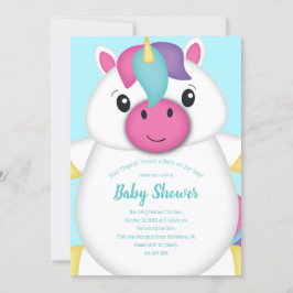 Invitación Ducha de Bebé Unicornio Azul Teal