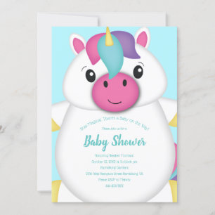 Invitación Ducha de Bebé Unicornio Azul Teal