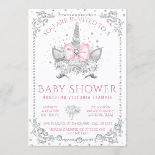 Invitación Ducha de Bebé Unicornio con Diamante Rosa