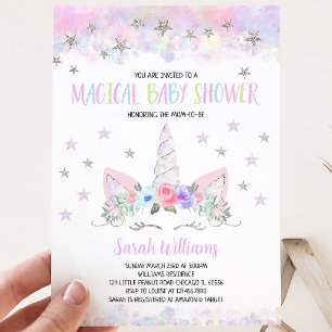 Invitación Ducha de Bebé Unicornio de Plata Púrpura