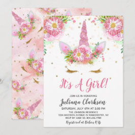 Invitación Ducha de Bebé Unicornios en Flor