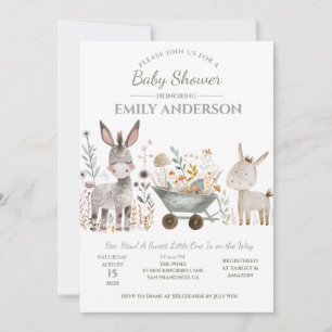 Invitación Ducha de bebé unisex de burros bebés  