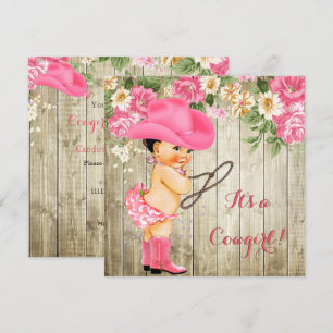 Invitación Ducha de bebé vaquera Botas rosadas Floral Morena