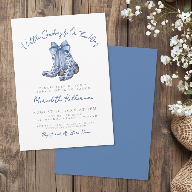 Invitación Ducha de bebé vaquera campestre (Country Bow Cowboy Baby Shower Invitation)