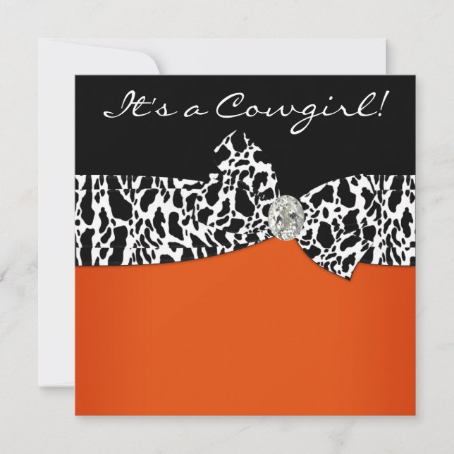 Invitación Ducha de Bebé Vaquera con Estampado de Vaca Negro  (Anverso)