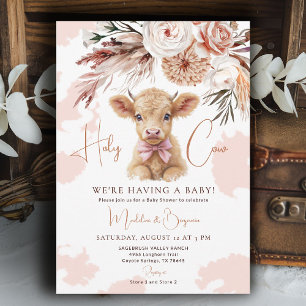 Invitación Ducha de Bebé Vaquera con Lazo Rosa de Vaca al Est