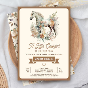 Invitación Ducha de Bebé Vaquera Floral Boho Rústica Caballo