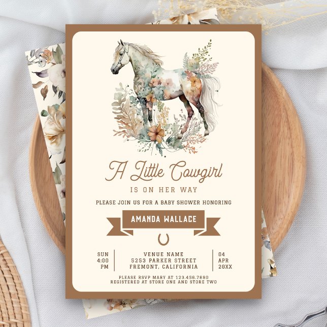 Invitación Ducha de Bebé Vaquera Floral Boho Rústica Caballo (Subido por el creador)