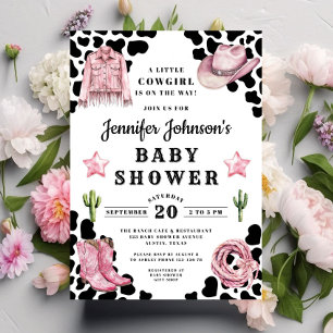 Invitación Ducha de Bebé Vaquera Rosa Moderna