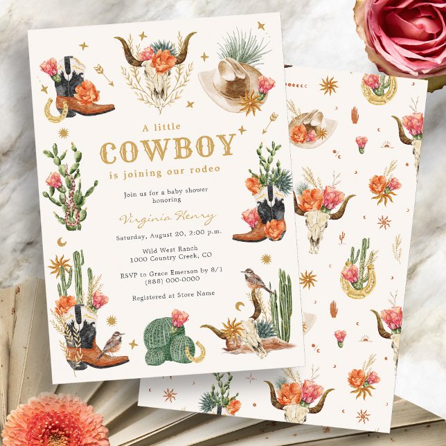 Invitación Ducha de Bebé Vaquera Salvaje del Oeste (Boho Cowboy Wild West Baby Shower Invitation by Painted Paperie
)