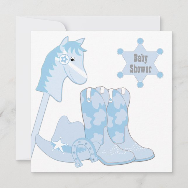 Invitación Ducha de Bebé Vaquero Azul Bebé (Anverso)