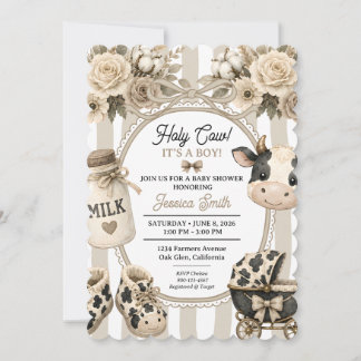 Invitación Ducha de bebé vaquero bohemio floral acuarela