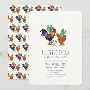 Invitación Ducha de bebé vaquero campestre gallo de cactus
