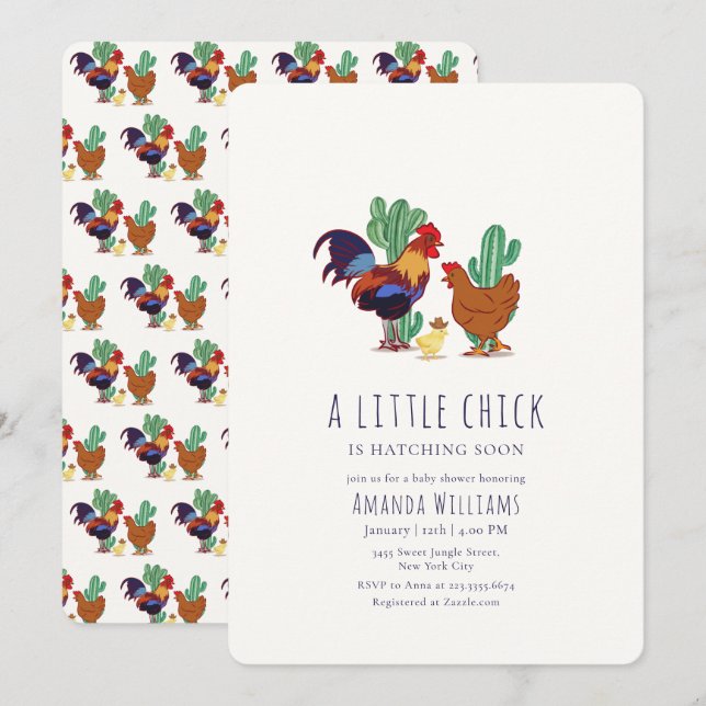 Invitación Ducha de bebé vaquero campestre gallo de cactus (Anverso / Reverso)