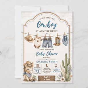 Invitación Ducha de Bebé Vaquero Chico Salvaje Oeste Caballo 