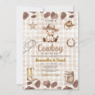 Invitación Ducha de bebé Vaquero de Gingham en Camino