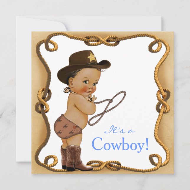 Invitación Ducha de bebé vaquero étnico (Anverso)