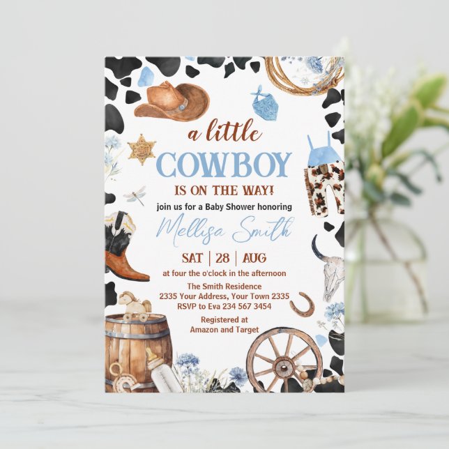 Invitación Ducha de Bebé Vaquero Pequeño (Anverso de pie)