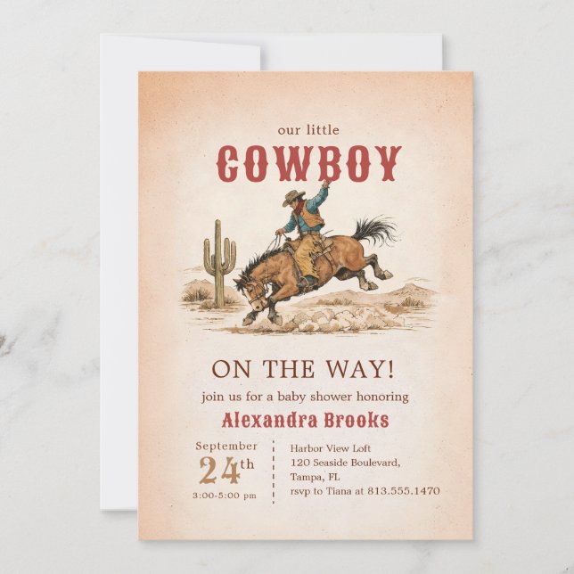 Invitación Ducha de Bebé Vaquero Pequeño (Anverso)