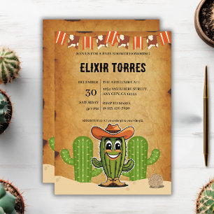 Invitación Ducha de Bebé Vaquero Pequeño Cactus Cacti