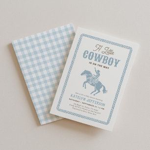 Invitación Ducha de Bebé Vaquero Pequeño de Cuadros Azules