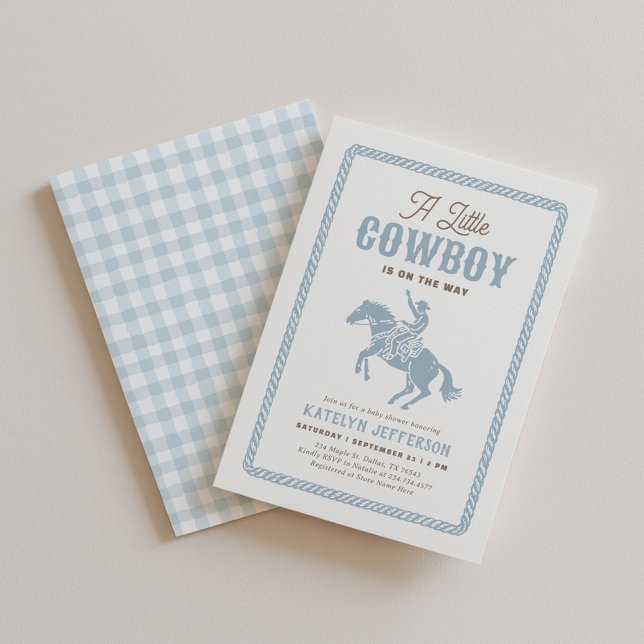 Invitación Ducha de Bebé Vaquero Pequeño de Cuadros Azules (Subido por el creador)