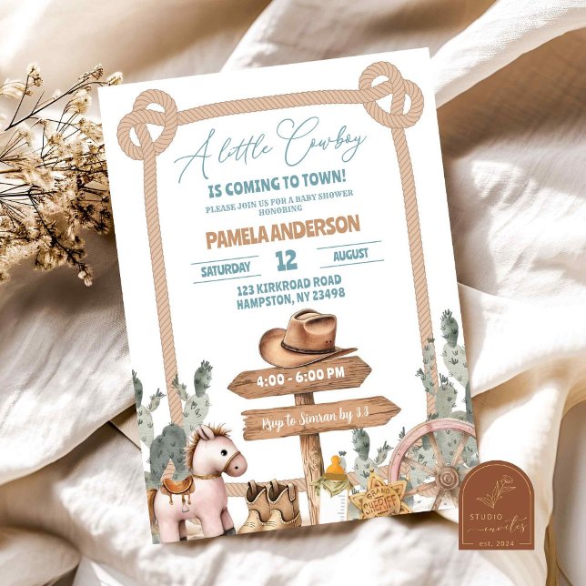 Invitación Ducha de Bebé Vaquero Pequeño Occidental (Subido por el creador)