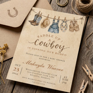 Invitación Ducha de bebé vaquero: Rodeo occidental rústico
