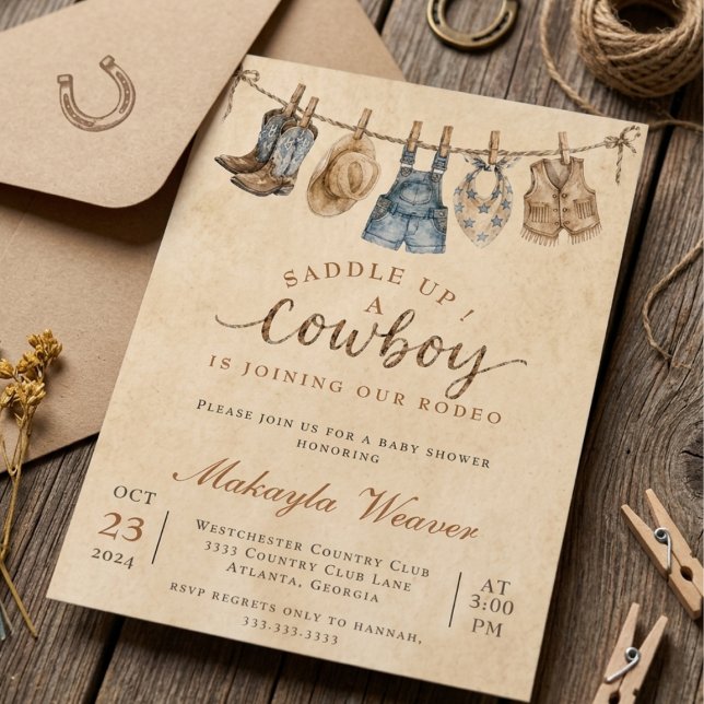 Invitación Ducha de bebé vaquero: Rodeo occidental rústico (Subido por el creador)