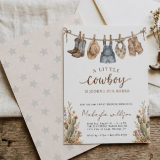 Invitación Ducha de Bebé Vaquero Rústico Rodeo Occidental