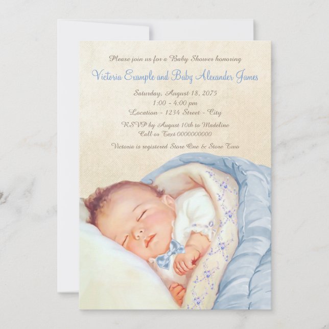Invitación Ducha de bebé varón vintage (Anverso)