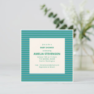 Invitación Ducha de bebé verano con franja azul verde